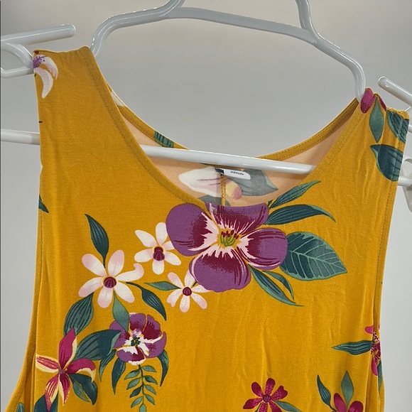 Old Navy Floral Mini swing Dress Yellow Purple L floral viscose tropical summer - Picture 10 of 11